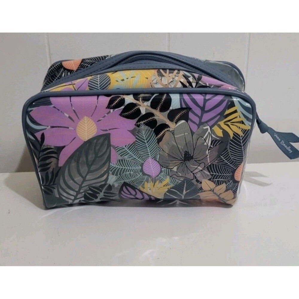 Vera Bradley Clear Cosmetic Bag Palm Floral Organizer Swimsuit Beach